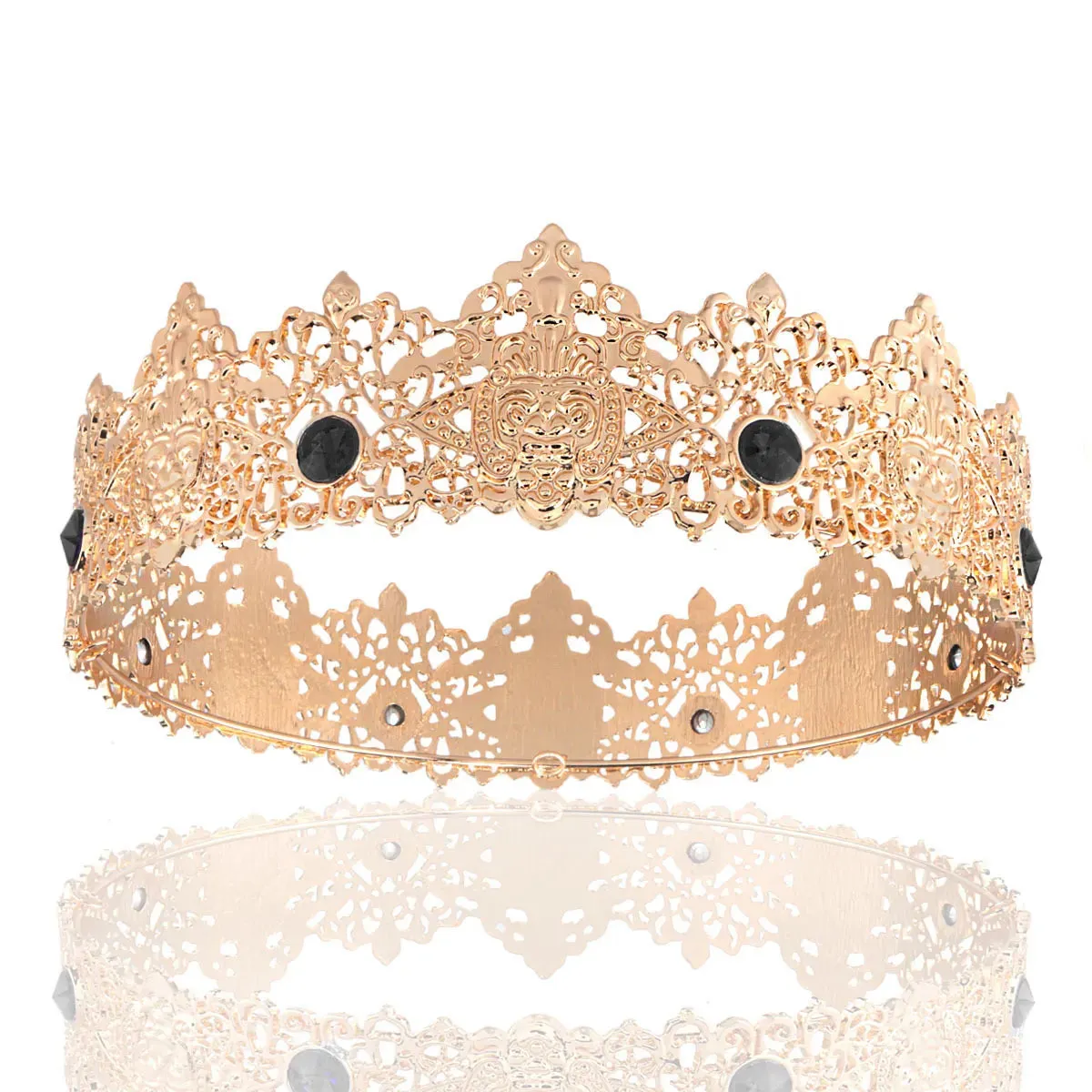 7 Inch Royal Round King Mens Rhinestone Medieval Crown