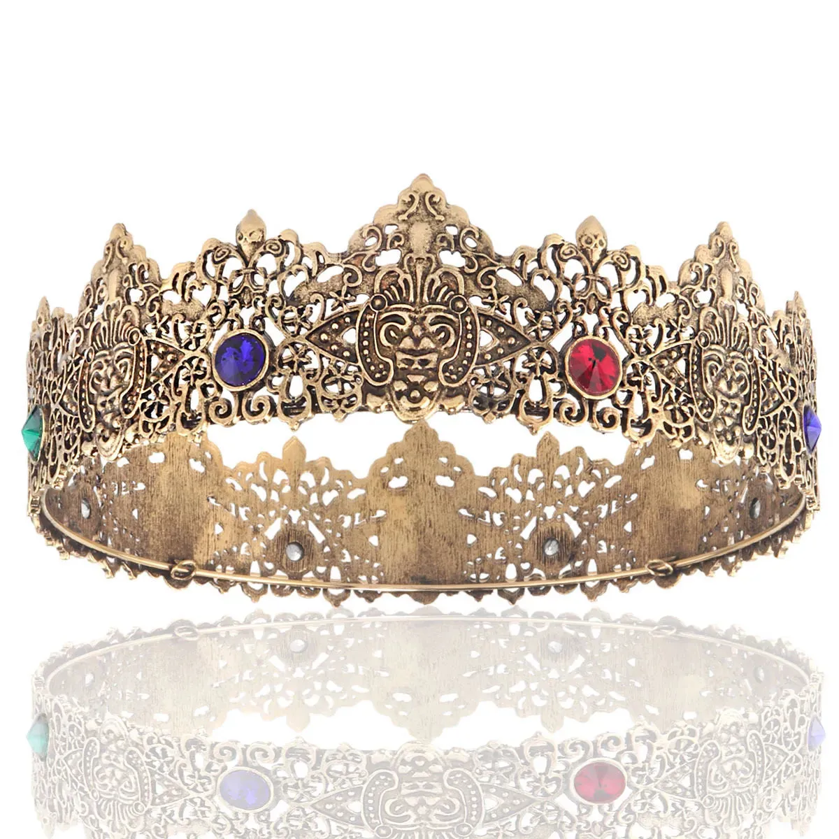 7 Inch Royal Round King Mens Rhinestone Medieval Crown