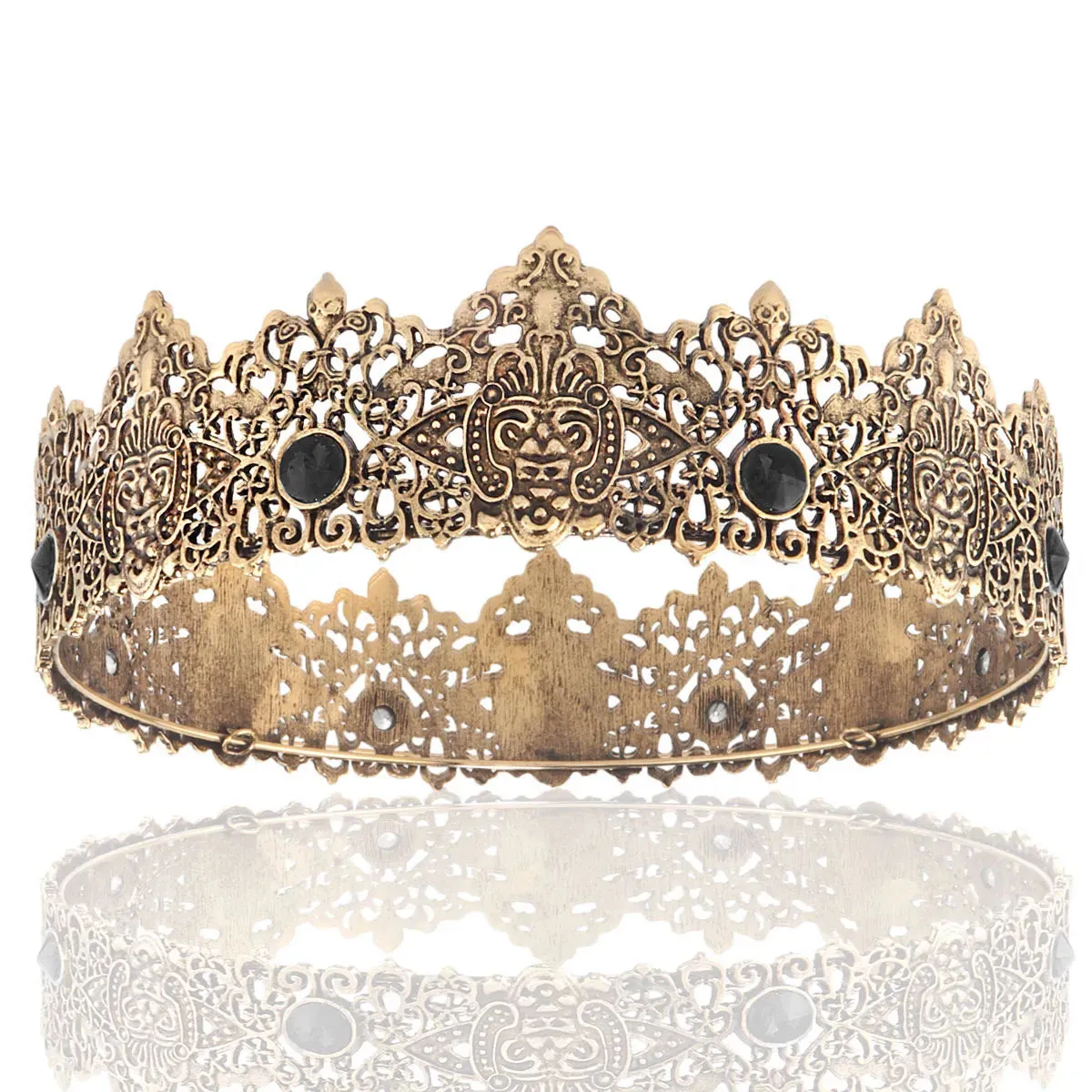 7 Inch Royal Round King Mens Rhinestone Medieval Crown