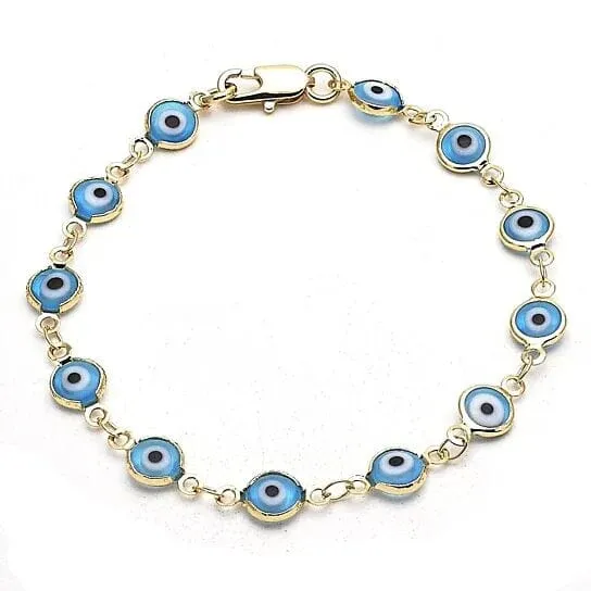 8" Gold Filled Evil Eye Light Blue Bracelet