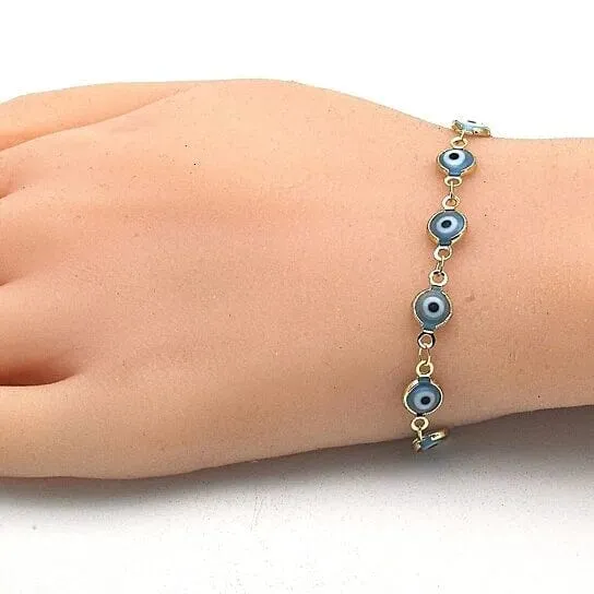 8" Gold Filled Evil Eye Light Blue Bracelet