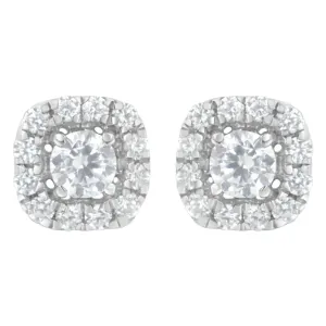 .925 Sterling Silver 1/2 cttw Brilliant Round-Cut Diamond Solitaire with Halo Stud Earring (I-J, I2-I3)