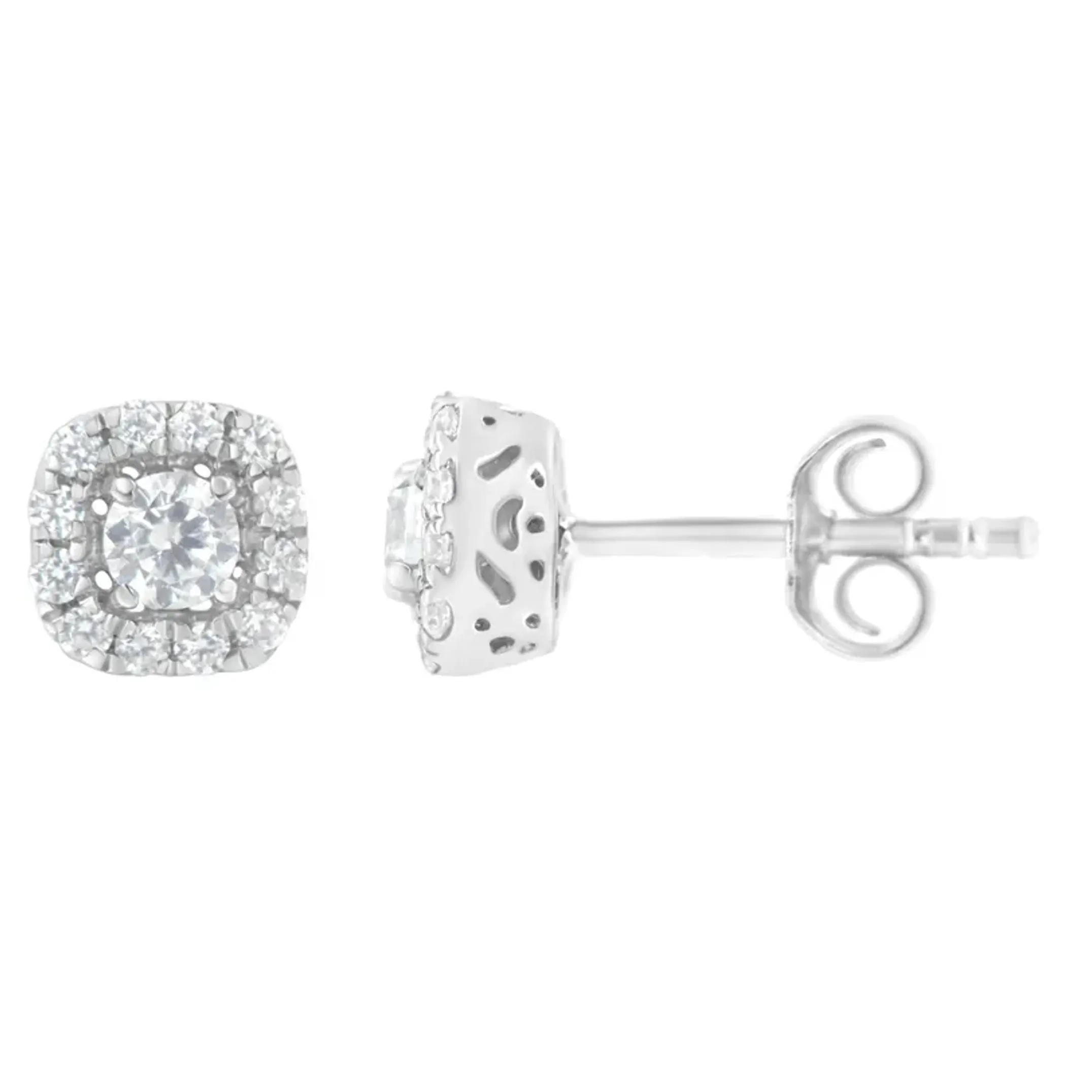 .925 Sterling Silver 1/2 cttw Brilliant Round-Cut Diamond Solitaire with Halo Stud Earring (I-J, I2-I3)