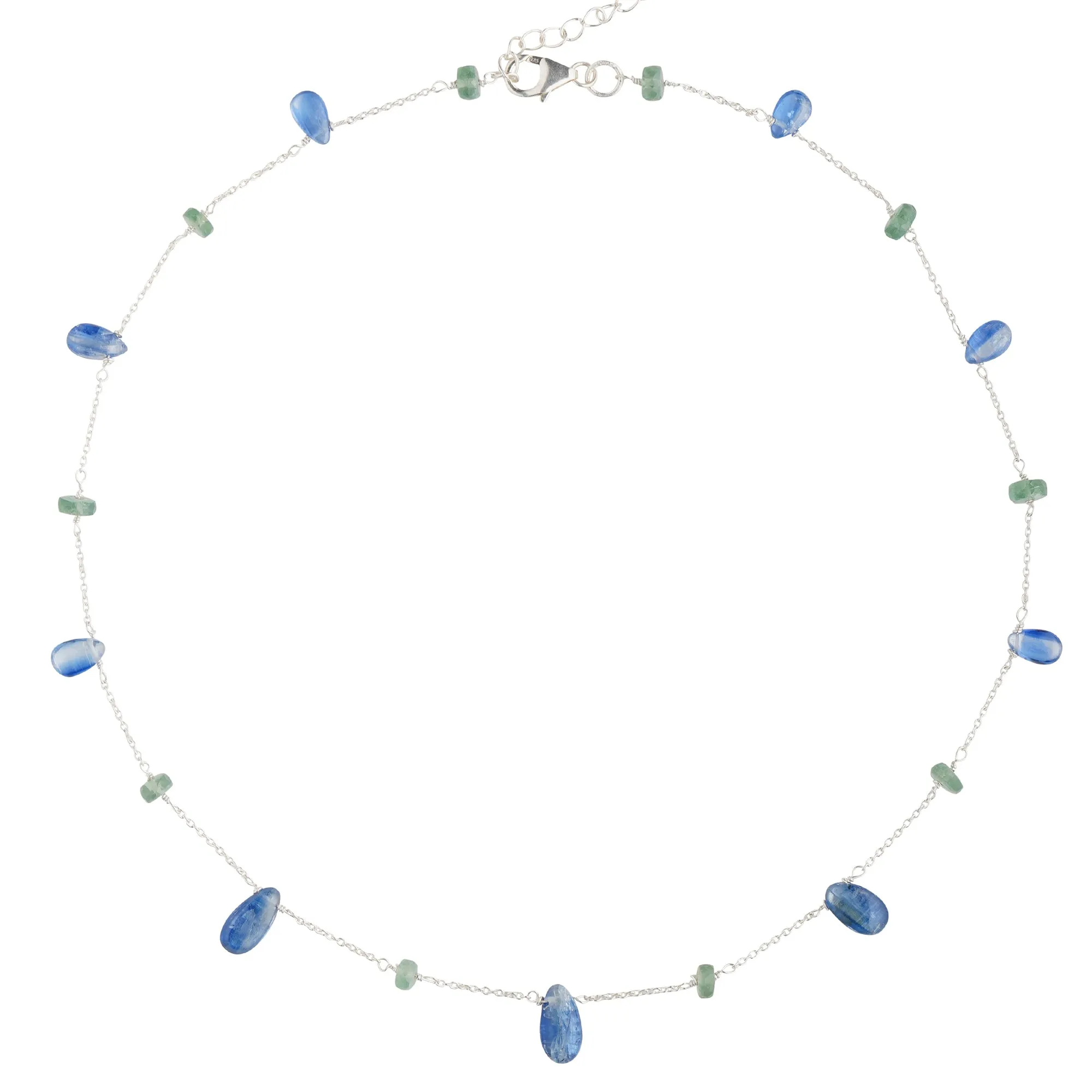 925 Sterling Silver Necklace - Kyanite and Emerald  Stone