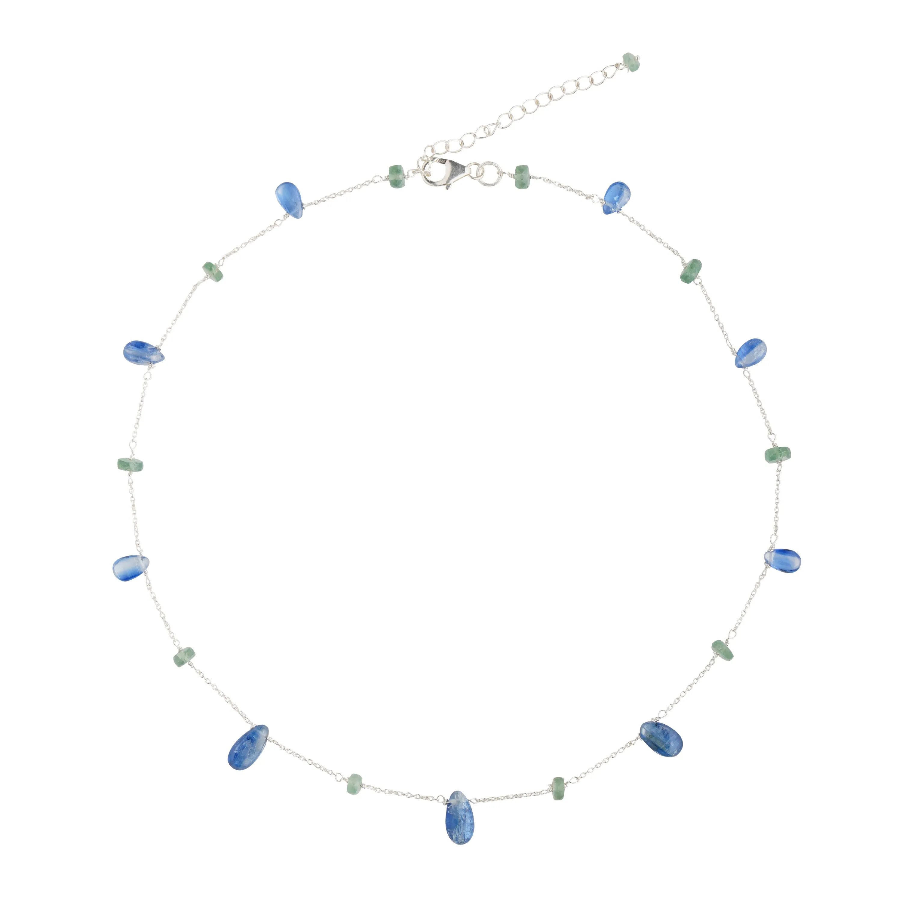 925 Sterling Silver Necklace - Kyanite and Emerald  Stone