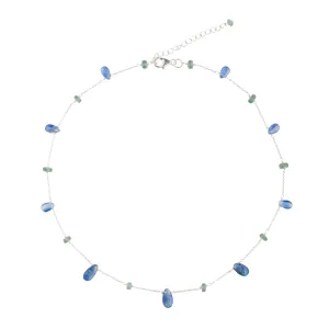925 Sterling Silver Necklace - Kyanite and Emerald  Stone