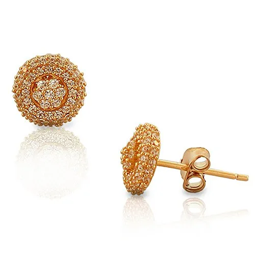 925 Sterling Silver Rose Gold-Tone White CZ Womens Round Stud Earrings