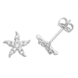 9ct White Gold Zirconia Fishstar Stud Earrings ES459W
