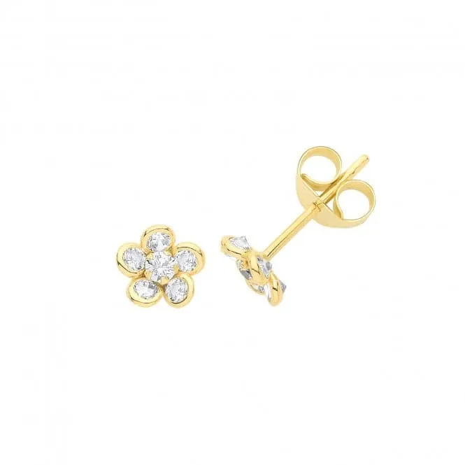 9ct Yellow Gold Zirconia Flower Stud Earrings ES636