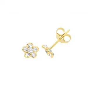 9ct Yellow Gold Zirconia Flower Stud Earrings ES636