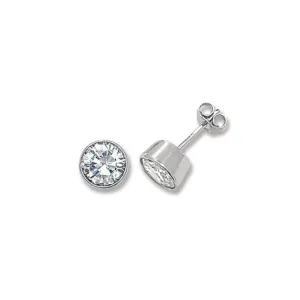 Acotis Silver Stud Earrings Round Zirconia G5291CZ