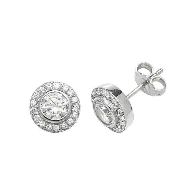 Acotis Silver Stud Earrings Round Zirconia with Zircon G51058