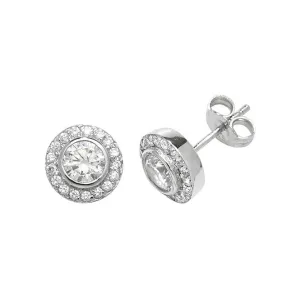 Acotis Silver Stud Earrings Round Zirconia with Zircon G51058