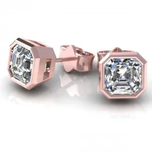Affordable 0.50CT Asscher Cut Diamond Stud Earrings in 14KT Rose Gold