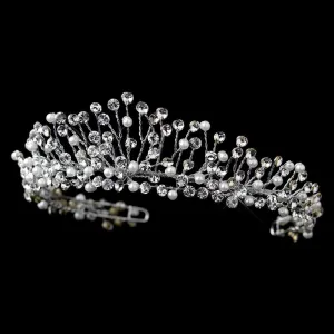 Antique Silver Crystal & Pearl Bridal Tiara Headpiece