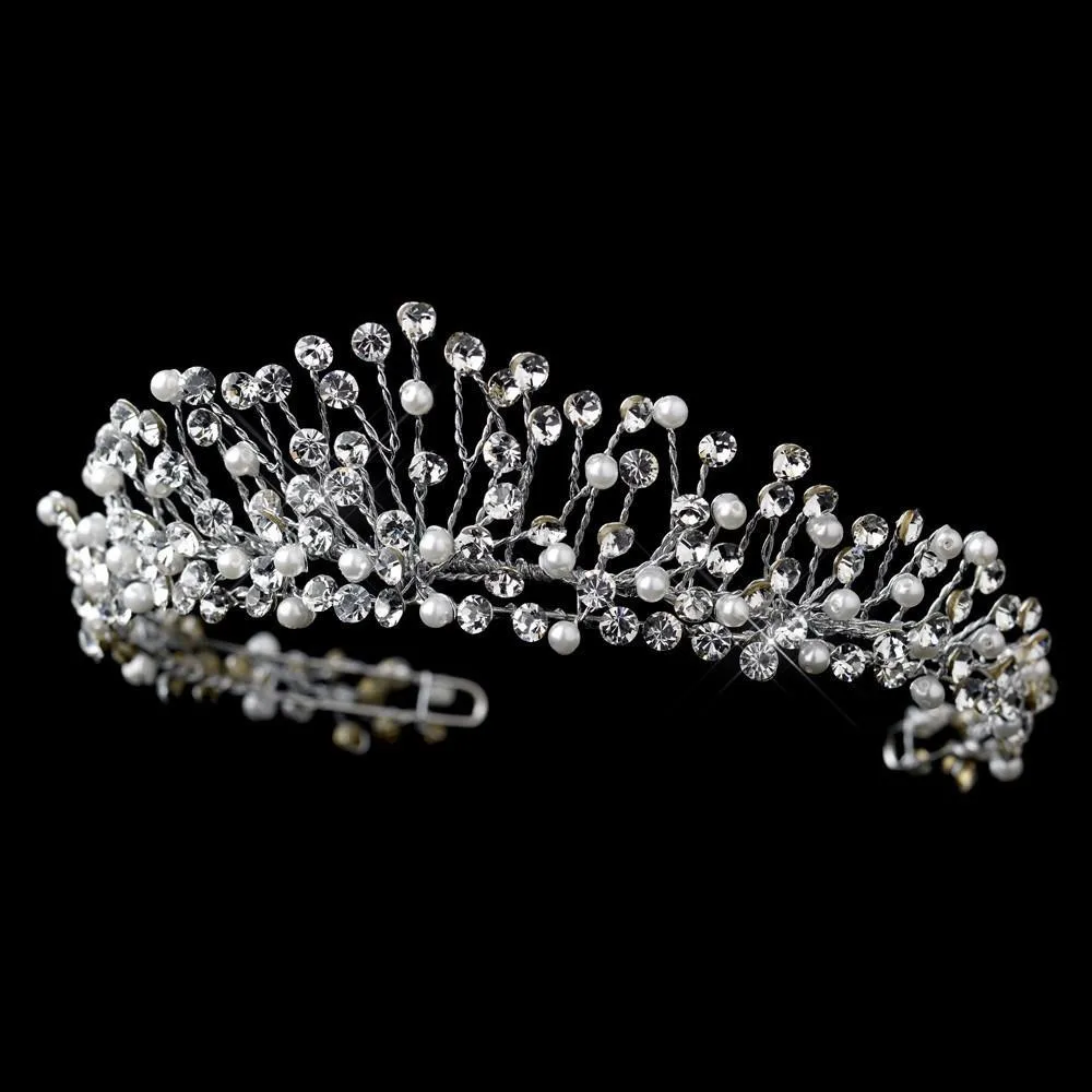 Antique Silver Crystal & Pearl Bridal Tiara Headpiece