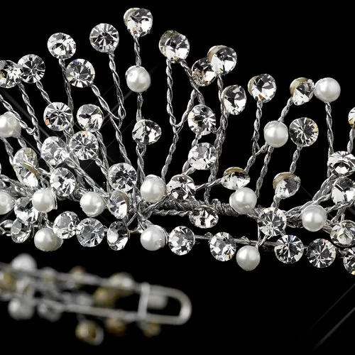 Antique Silver Crystal & Pearl Bridal Tiara Headpiece