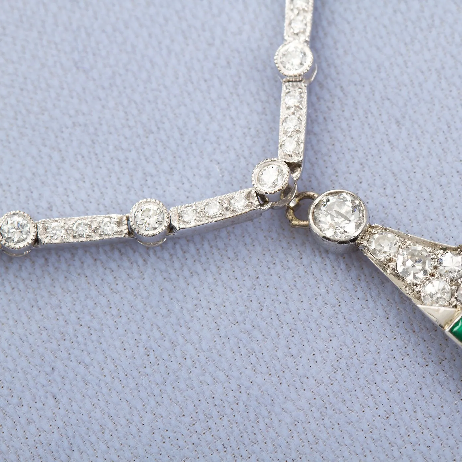 Art Deco Cabochon Emerald Diamond Pendant Necklace