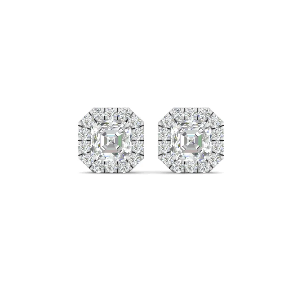 Asscher Cut Lab Diamond Halo Stud Earring For Women In 14K Gold