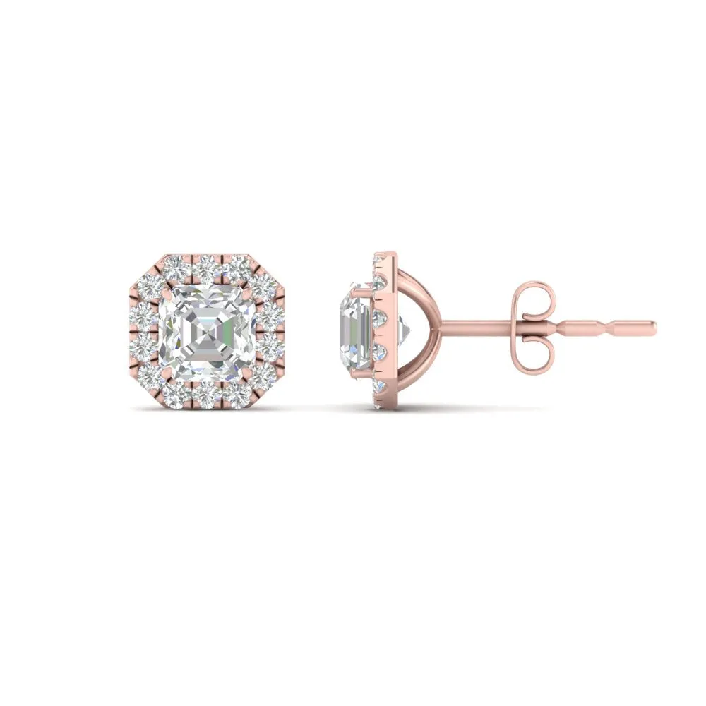Asscher Cut Lab Diamond Halo Stud Earring For Women In 14K Gold