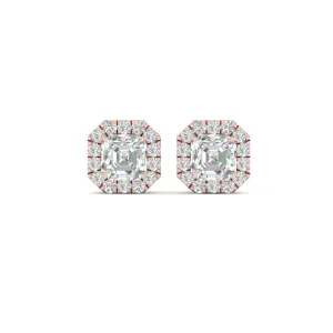 Asscher Cut Lab Diamond Halo Stud Earring For Women In 14K Gold