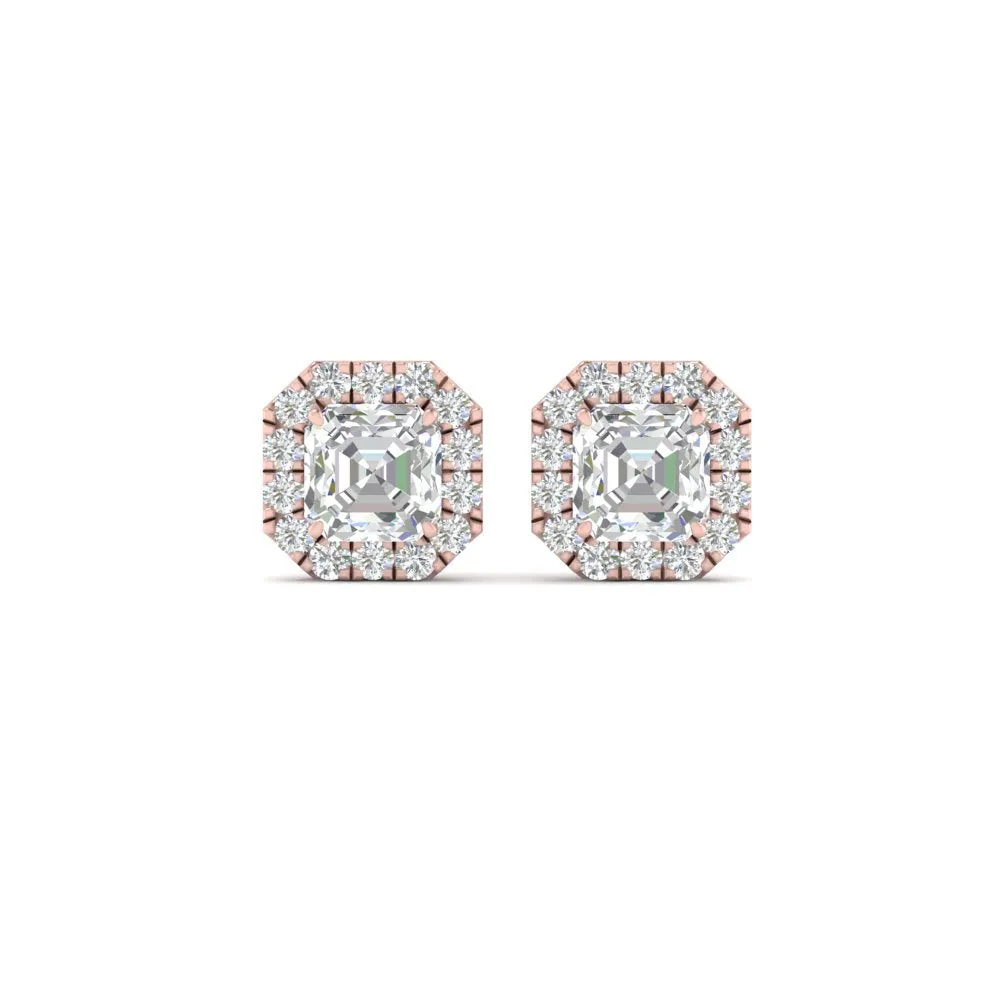 Asscher Cut Lab Diamond Halo Stud Earring For Women In 14K Gold