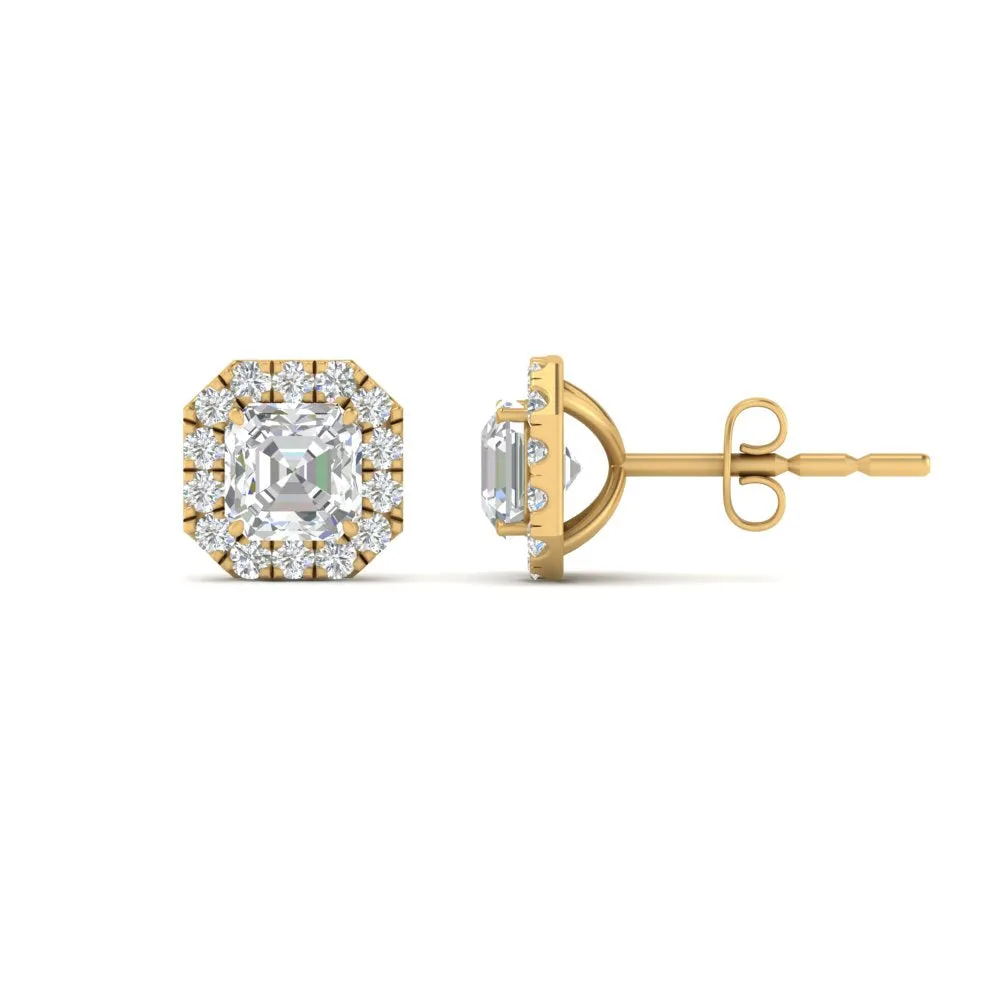 Asscher Cut Lab Diamond Halo Stud Earring For Women In 14K Gold