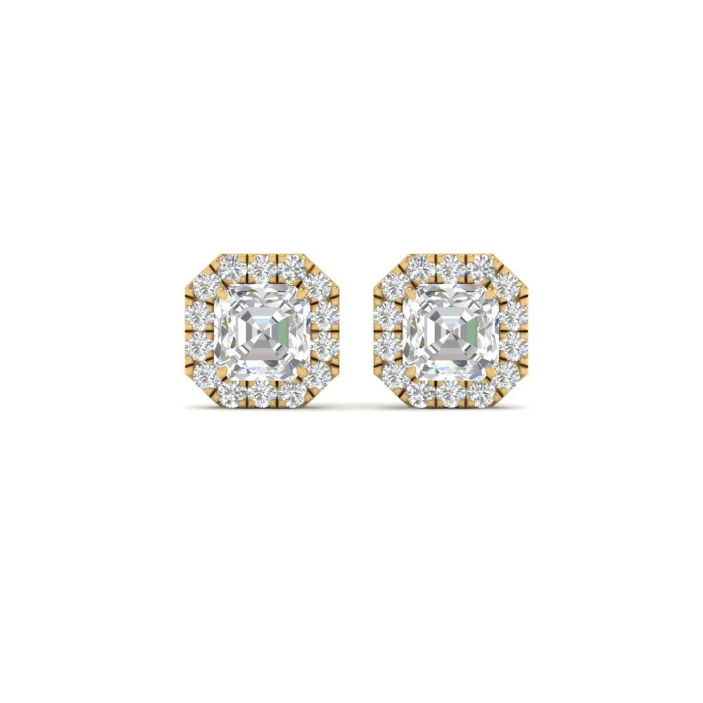 Asscher Cut Lab Diamond Halo Stud Earring For Women In 14K Gold