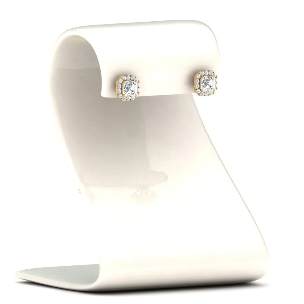 Asscher Cut Lab Diamond Halo Stud Earring For Women In 14K Gold