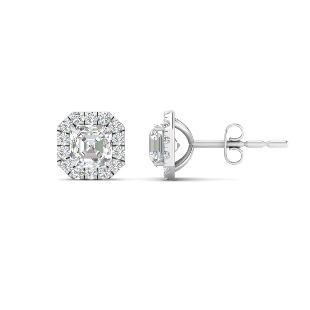 Asscher Cut Lab Diamond Halo Stud Earring For Women In 14K Gold