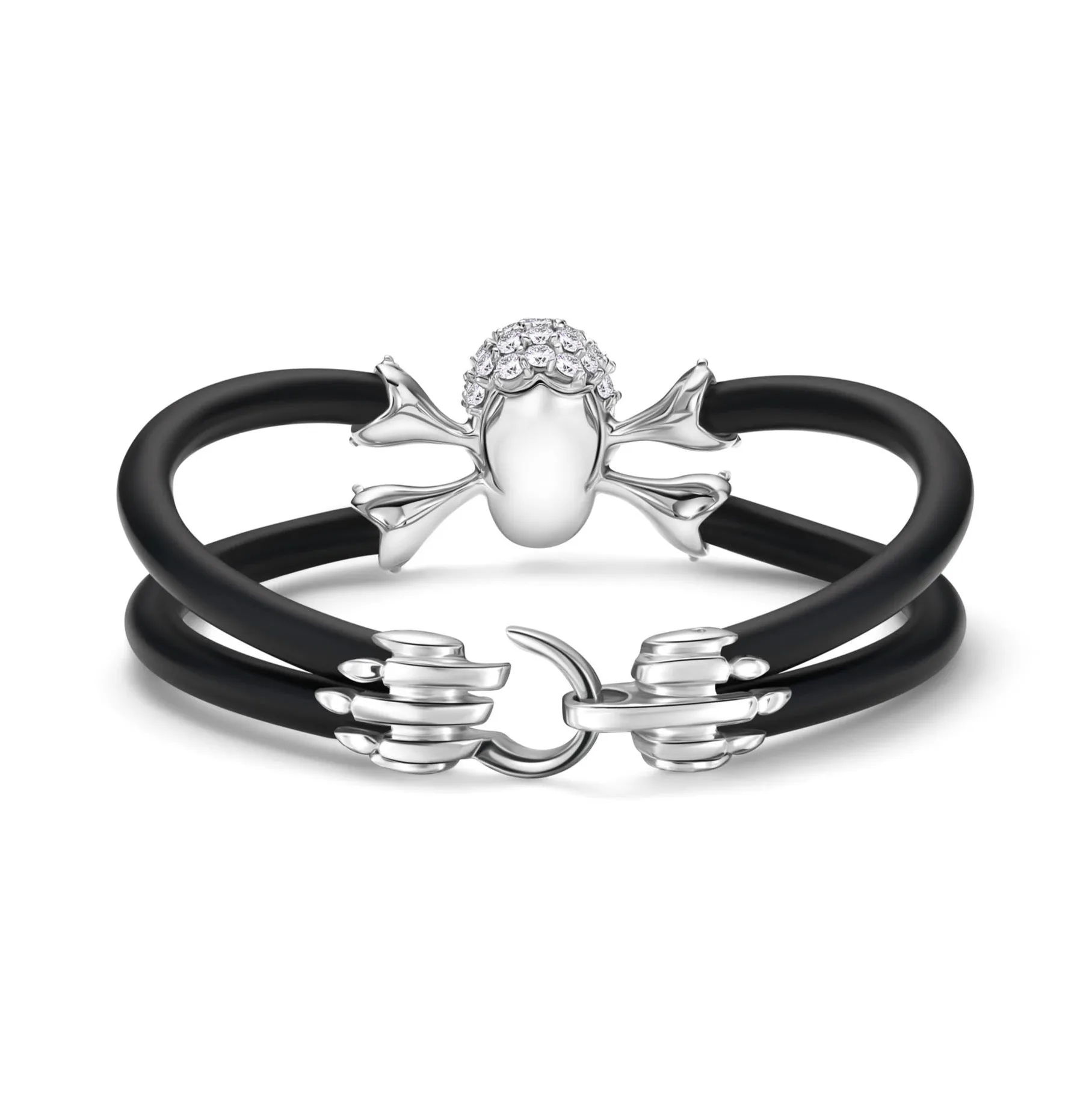 B477 18k White Gold Diamond Skull with Diamond Eyes