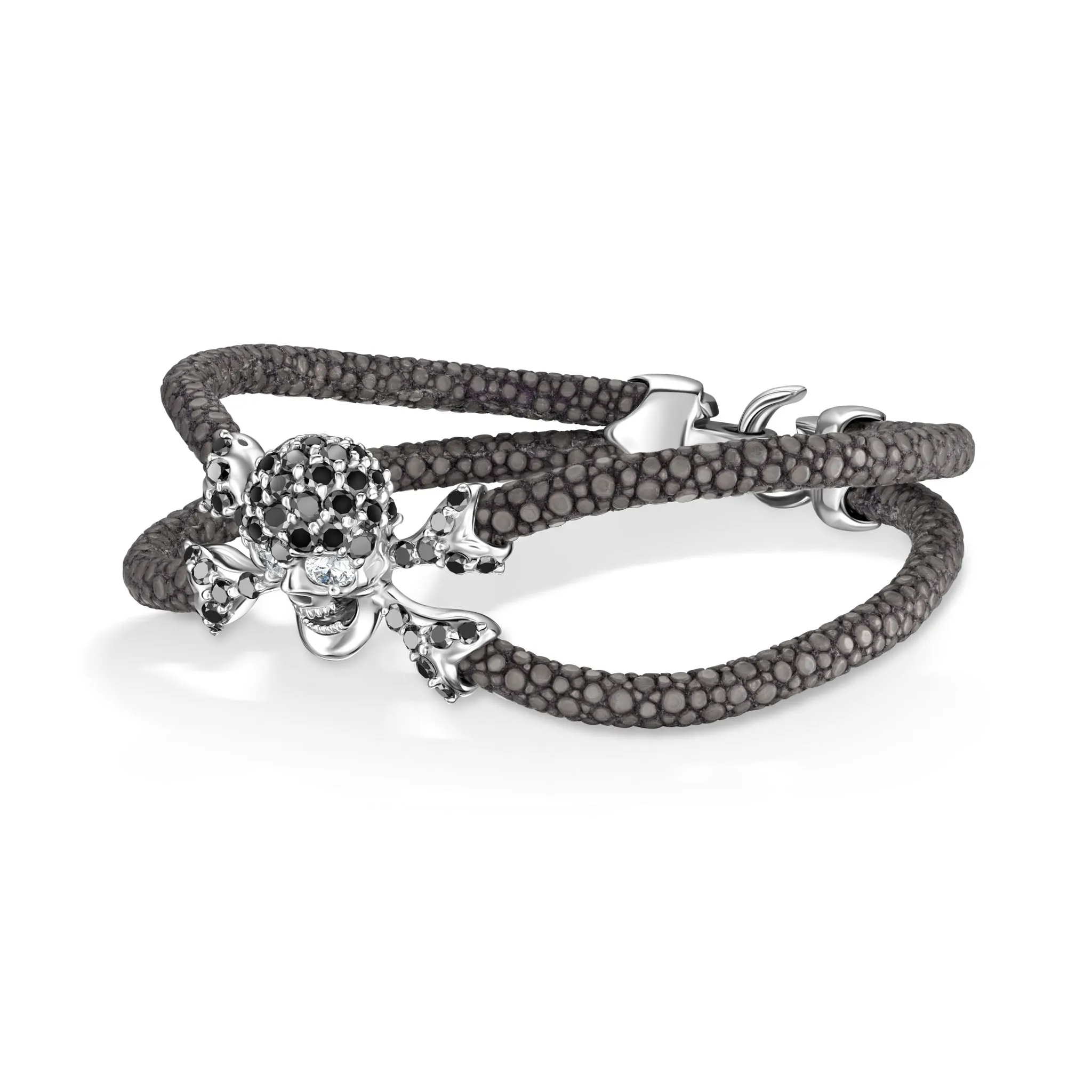 B477 Silver Skull covered in Black Diamonds with Diamond Eyes