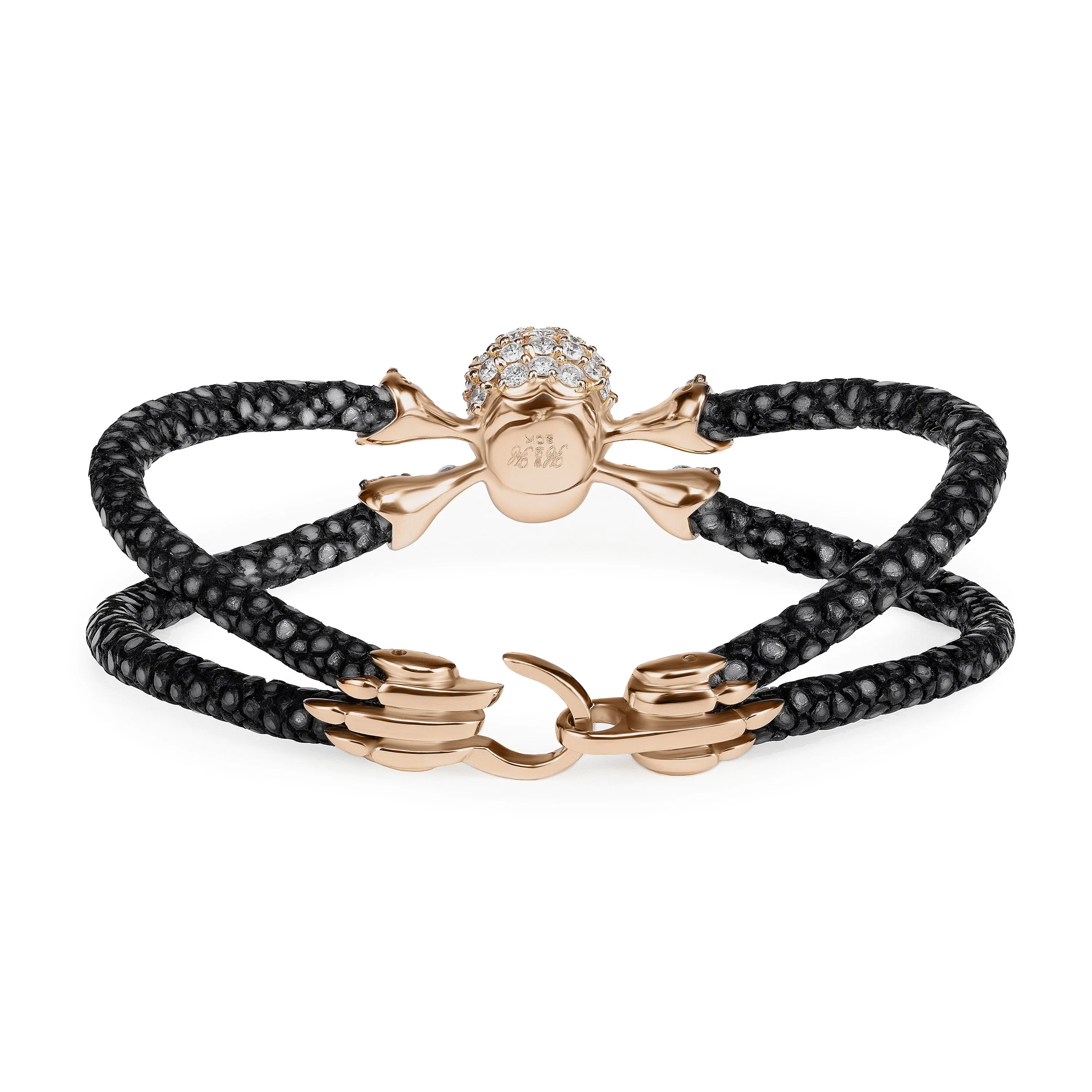 B477 StingHD White Diamond 20K Rose Gold Skull with Diamond Eyes