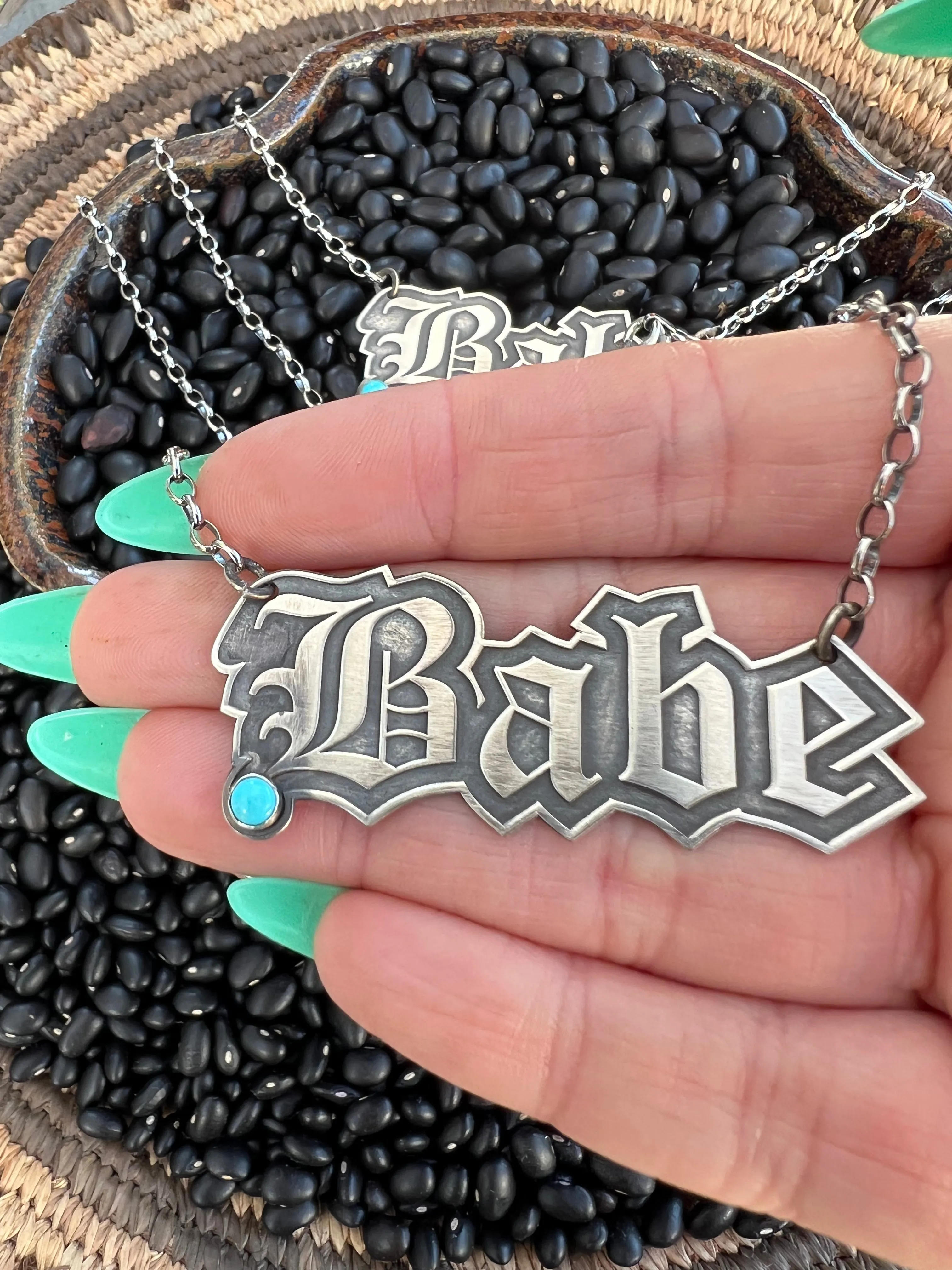 Babe necklace nameplate 18” sterling silver
