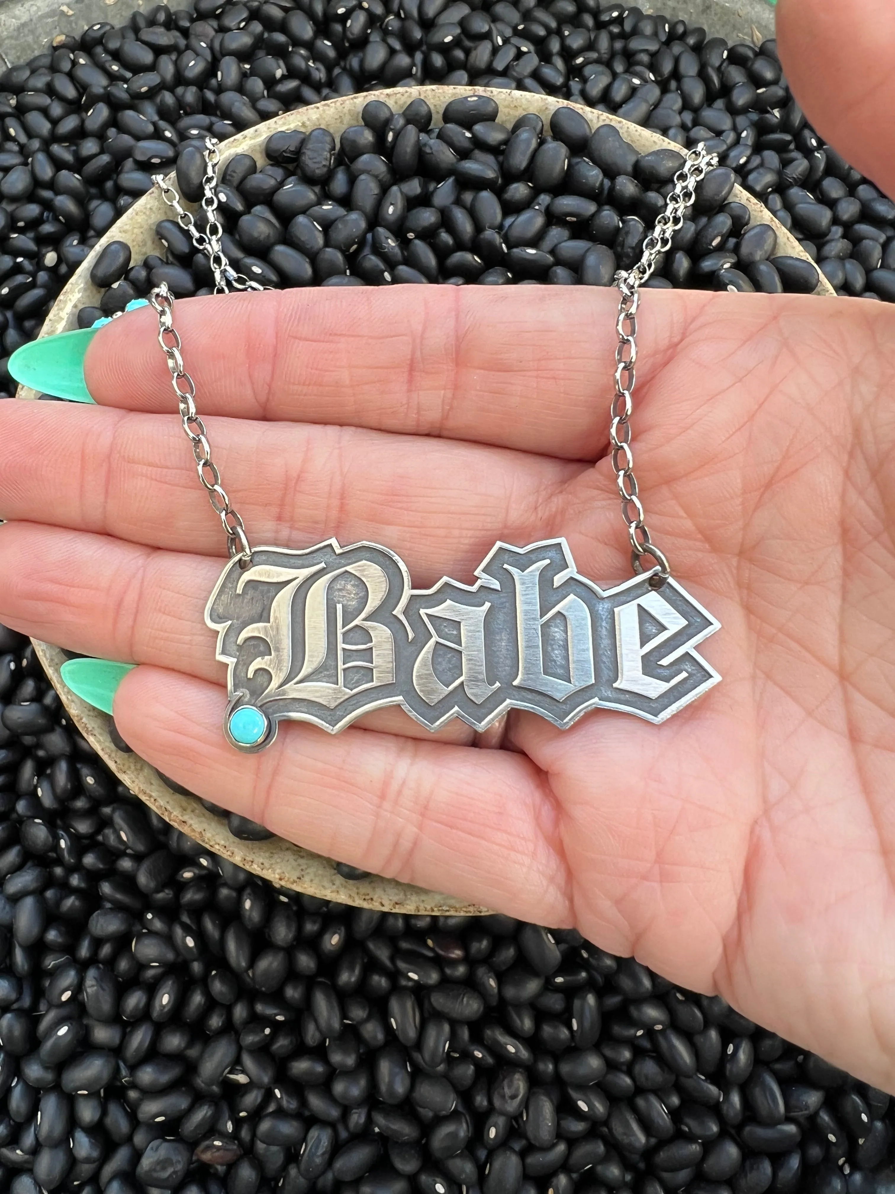 Babe necklace nameplate 18” sterling silver