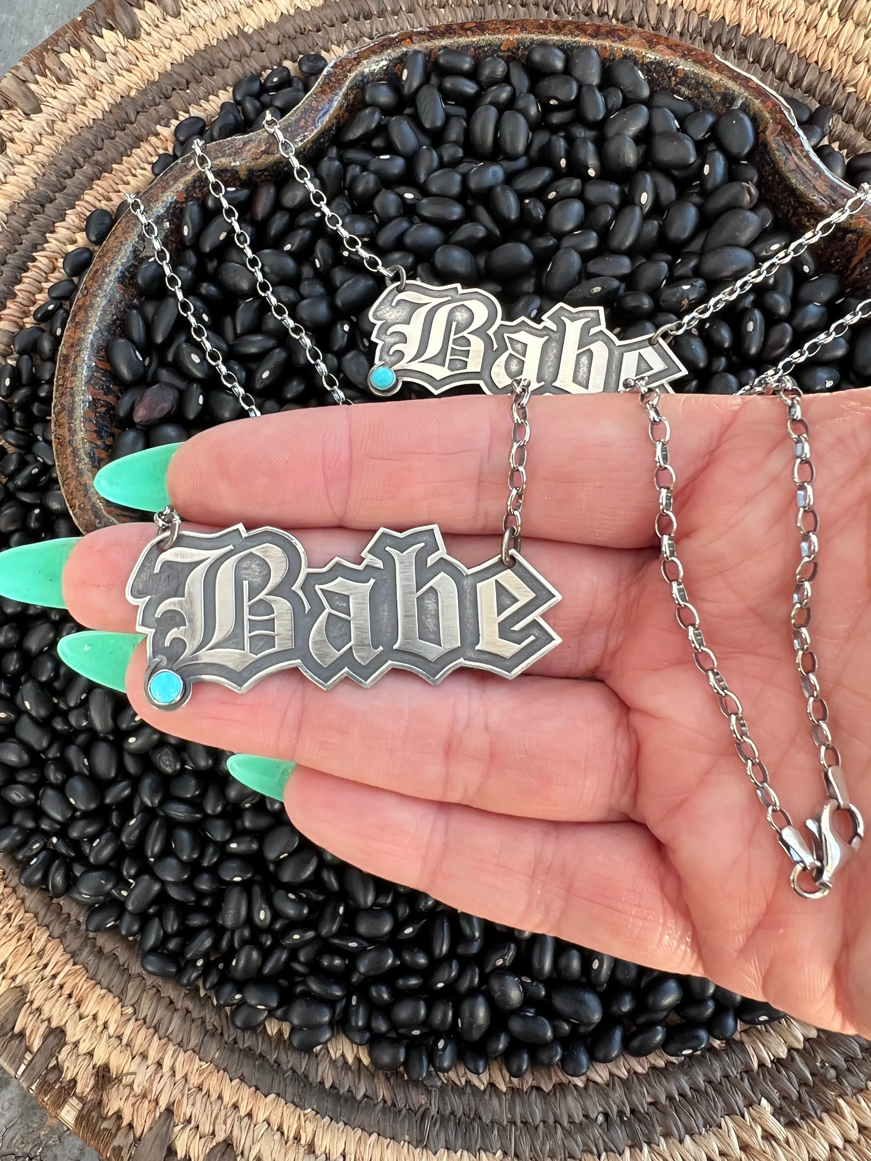 Babe necklace nameplate 18” sterling silver