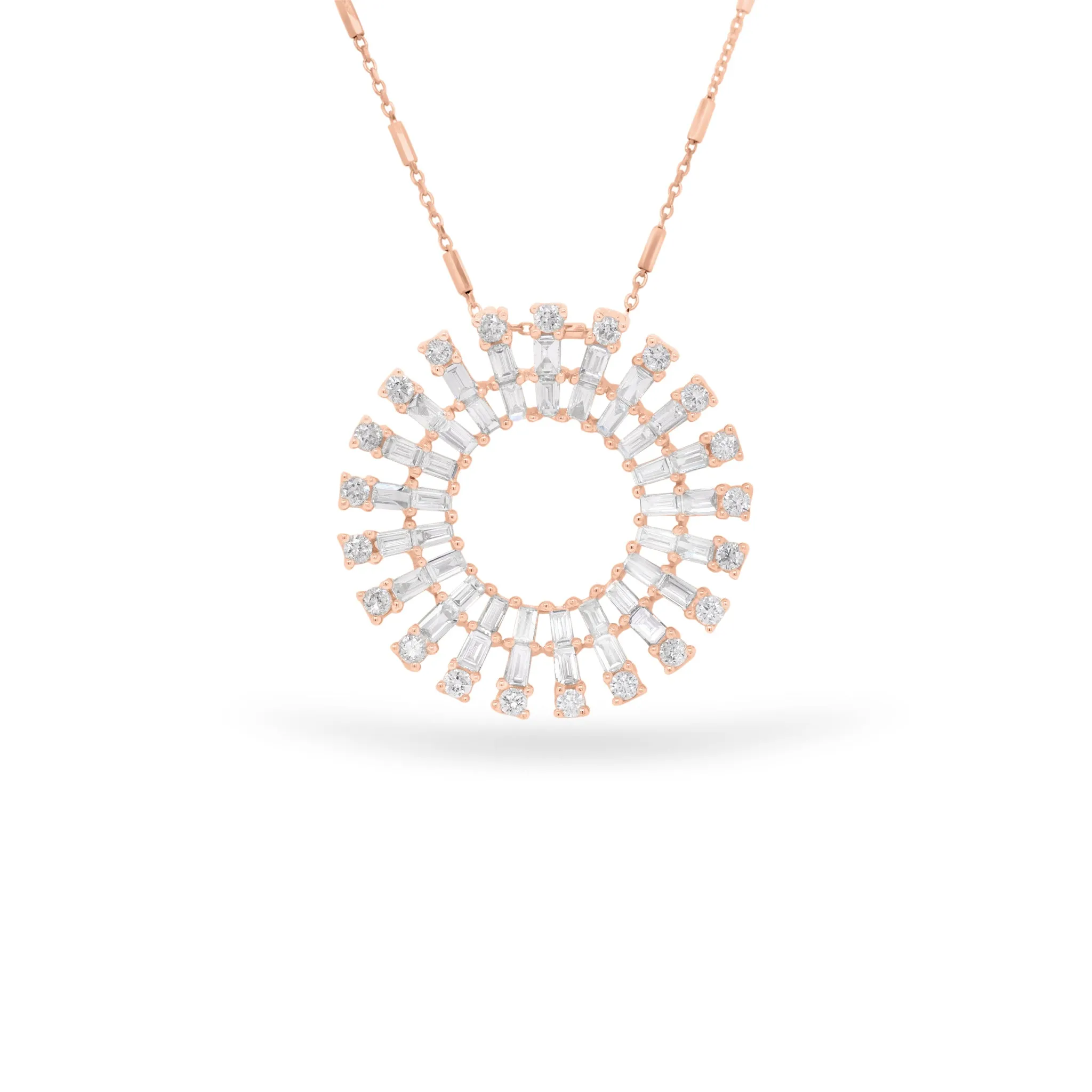 Baguette Diamond Sunburst Pendant Necklace