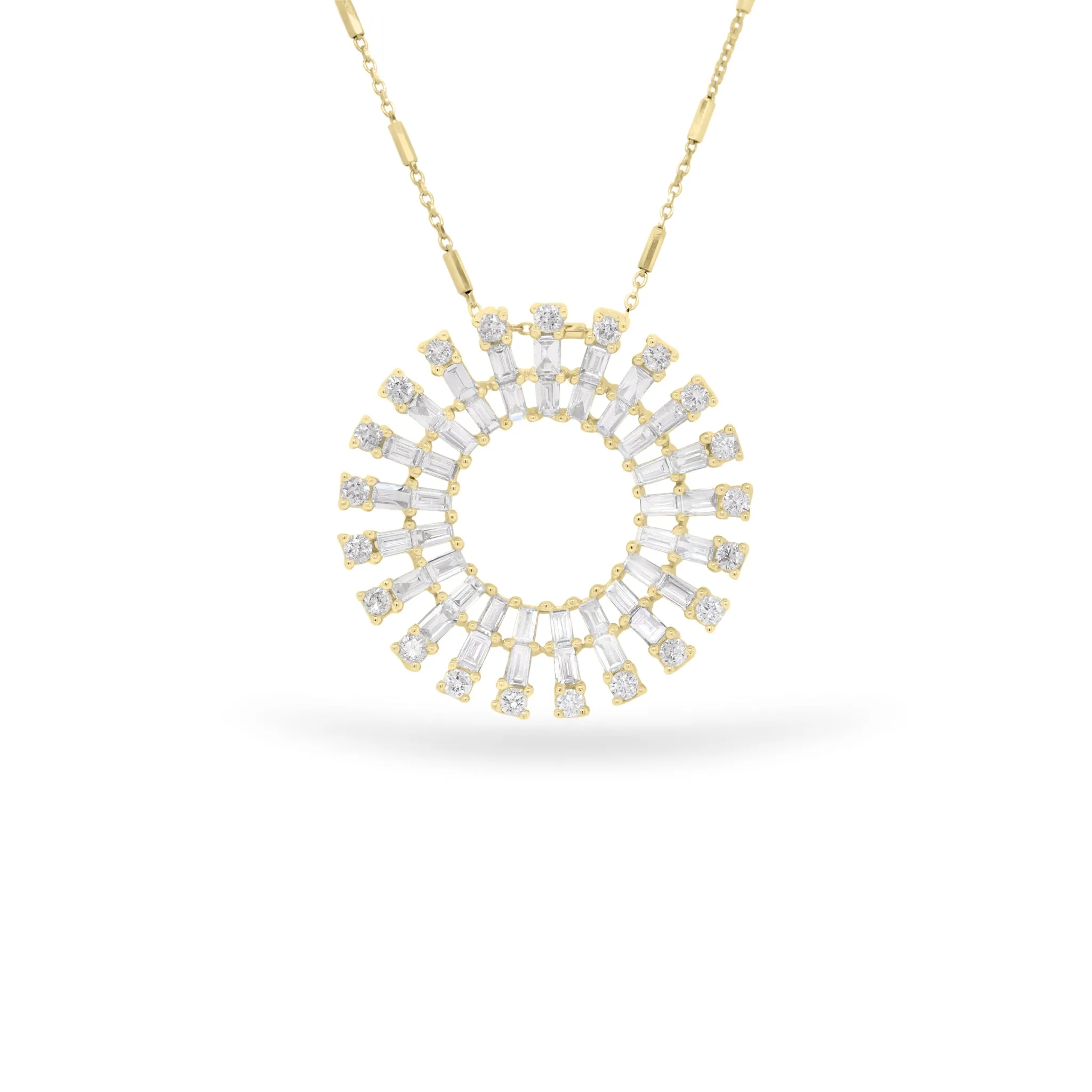 Baguette Diamond Sunburst Pendant Necklace