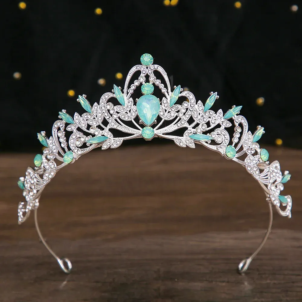 Baroque Princess Opal Crystal Tiara Crown Party Hair Accessory