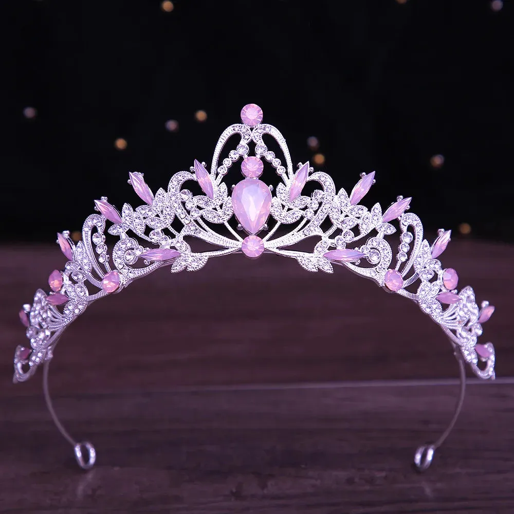 Baroque Princess Opal Crystal Tiara Crown Party Hair Accessory