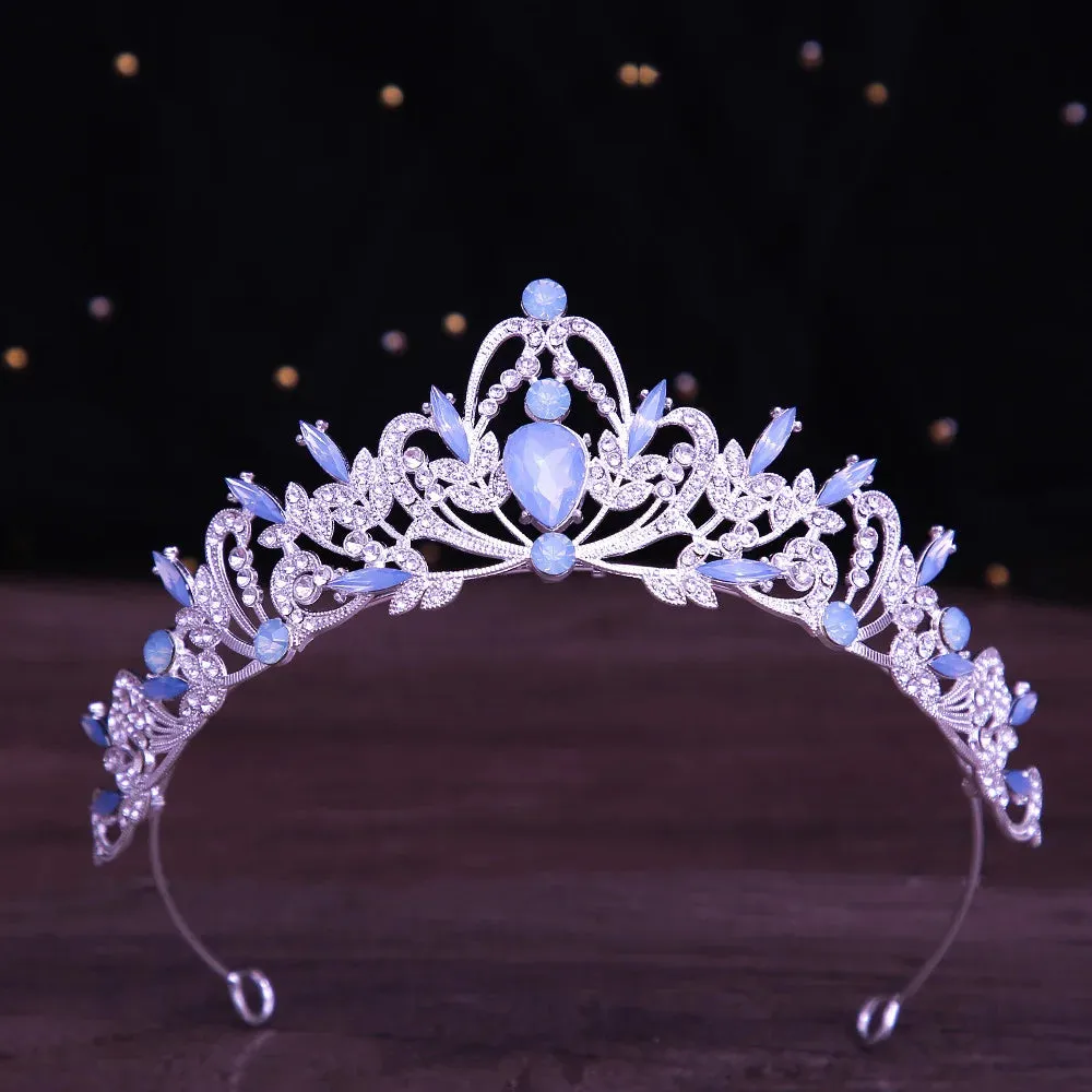 Baroque Princess Opal Crystal Tiara Crown Party Hair Accessory