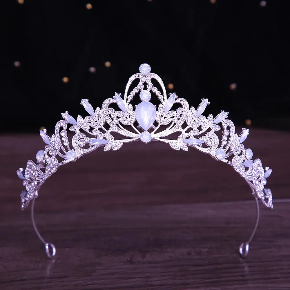 Baroque Princess Opal Crystal Tiara Crown Party Hair Accessory