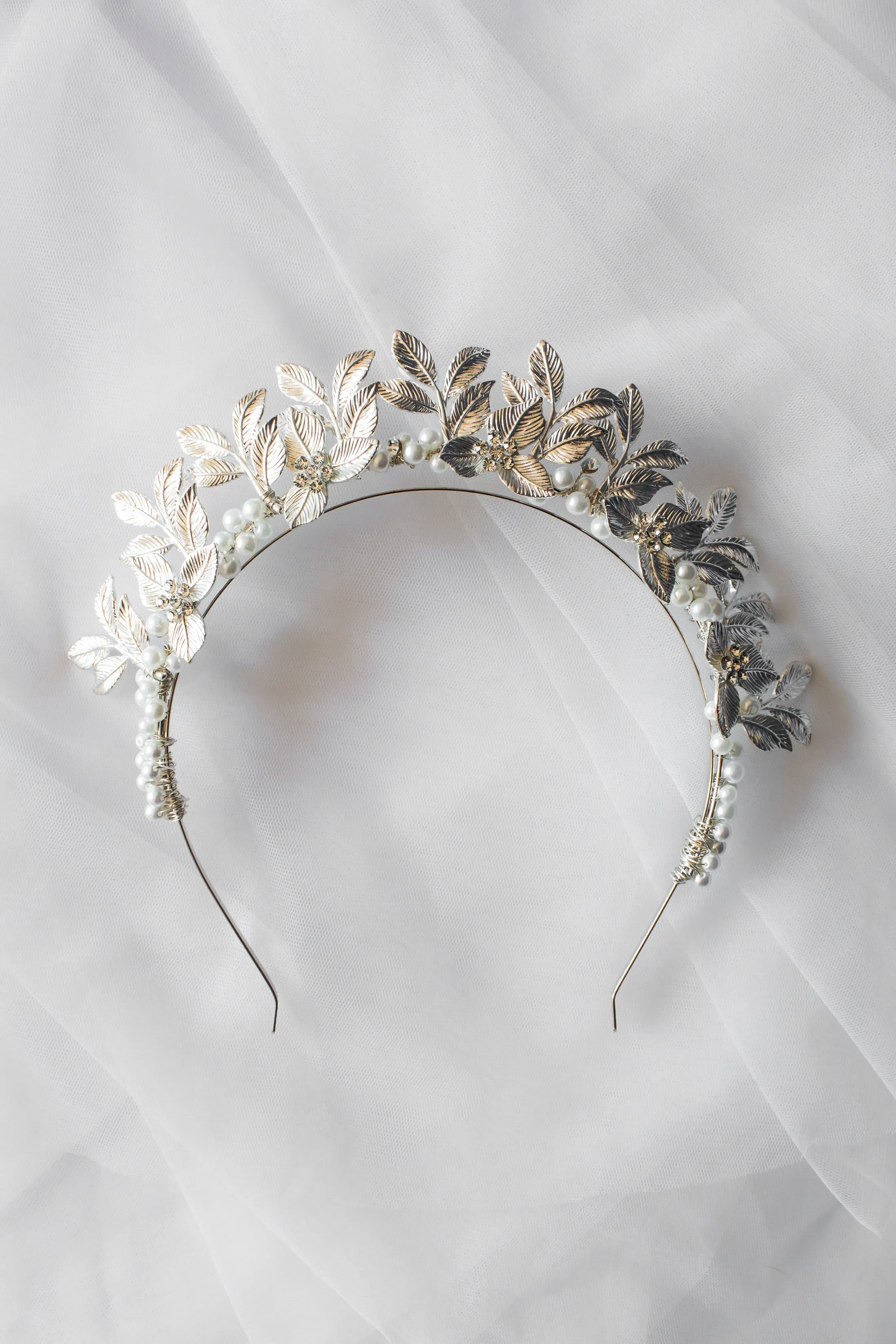 Big Silver Leaf Crown Tiara Headband