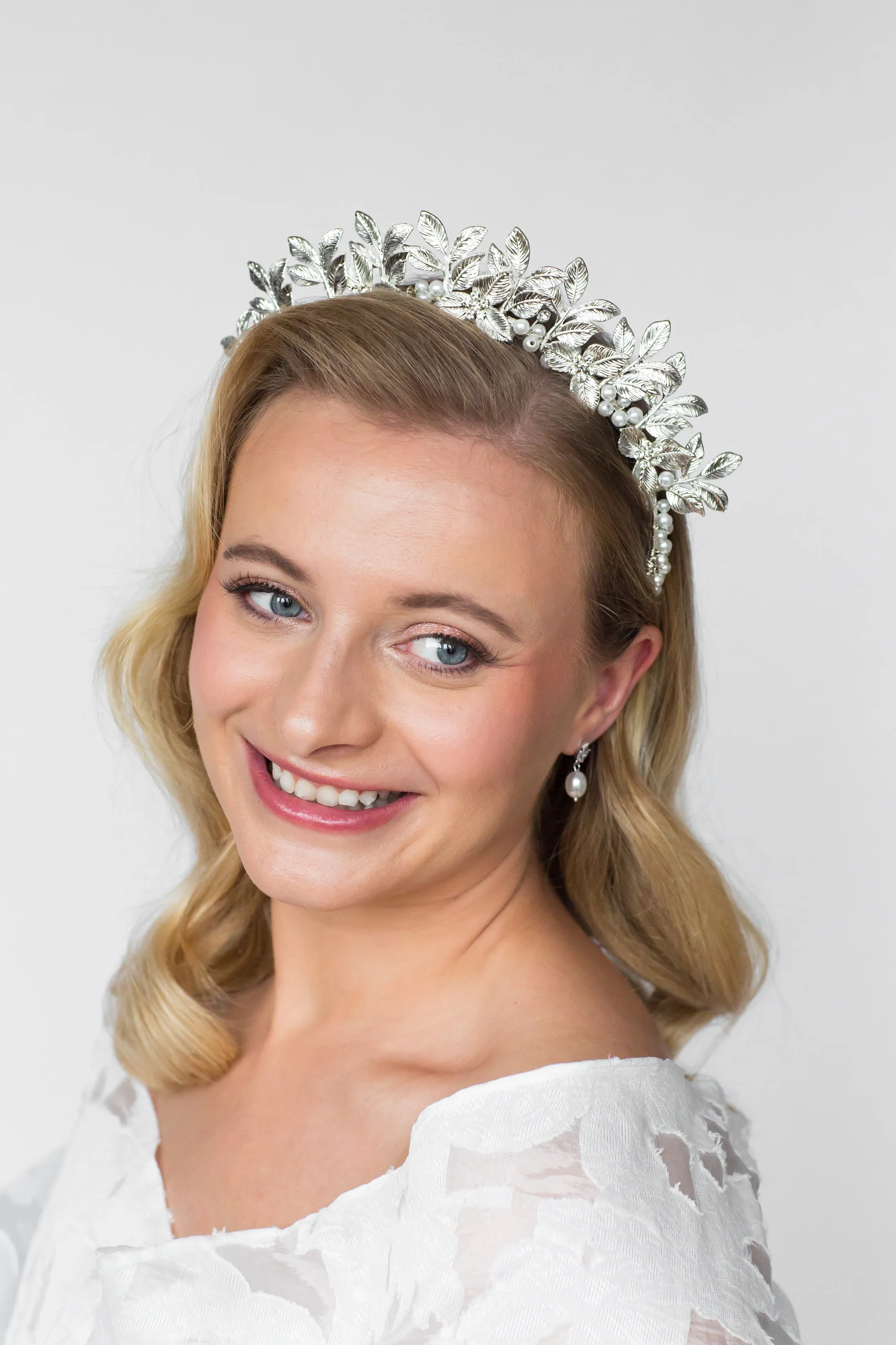 Big Silver Leaf Crown Tiara Headband