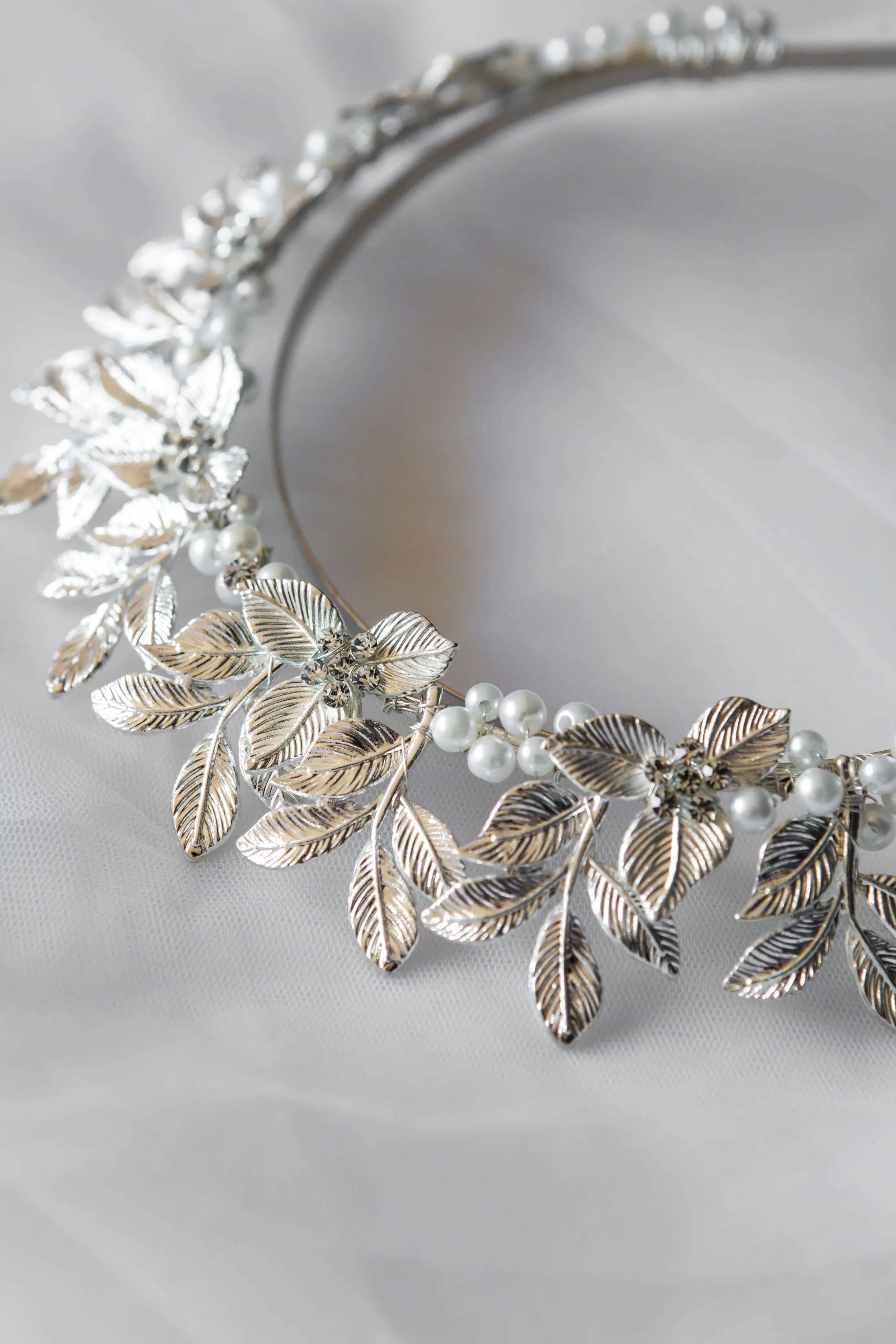 Big Silver Leaf Crown Tiara Headband