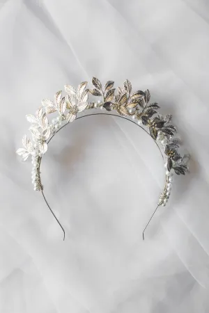 Big Silver Leaf Crown Tiara Headband