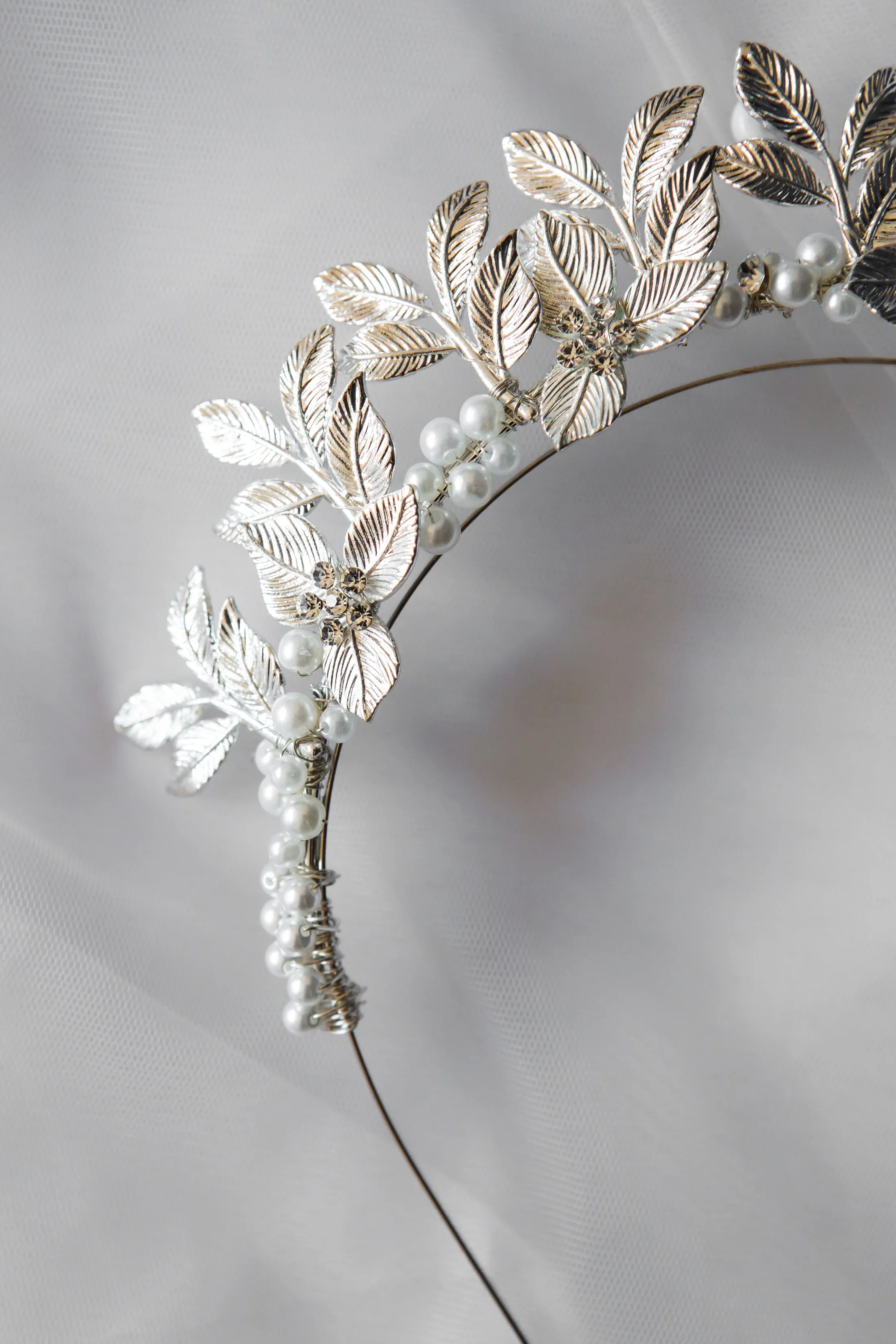 Big Silver Leaf Crown Tiara Headband
