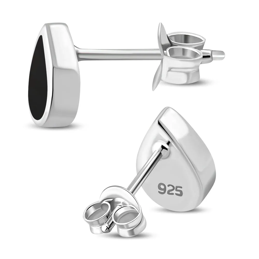 Black Onyx Drop Silver Stud Earrings