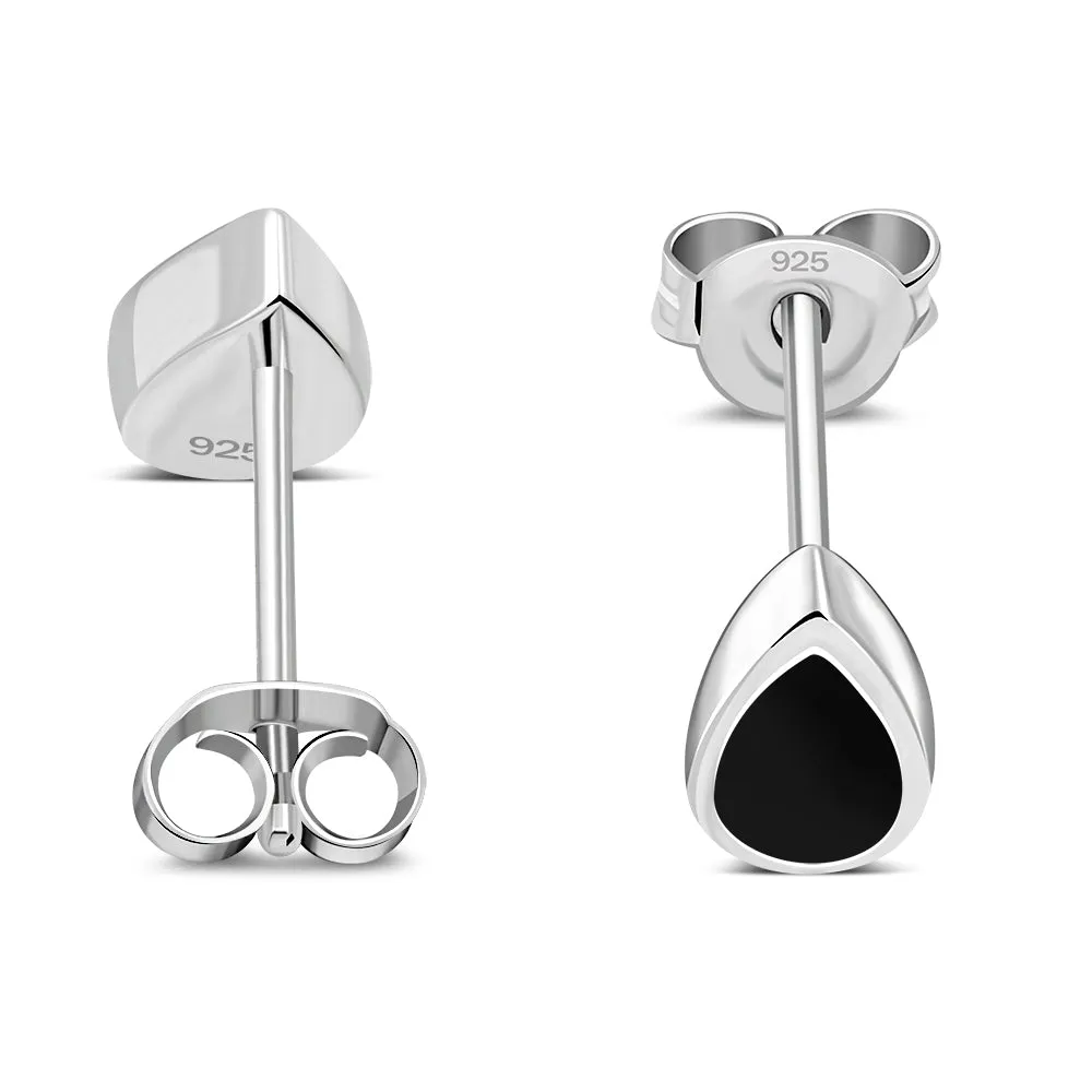 Black Onyx Drop Silver Stud Earrings
