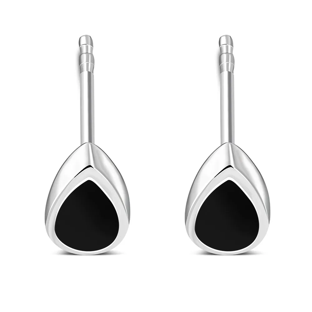 Black Onyx Drop Silver Stud Earrings